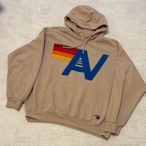 Aviator Nation Tan Hoodie with Blue and Multicolor Accents